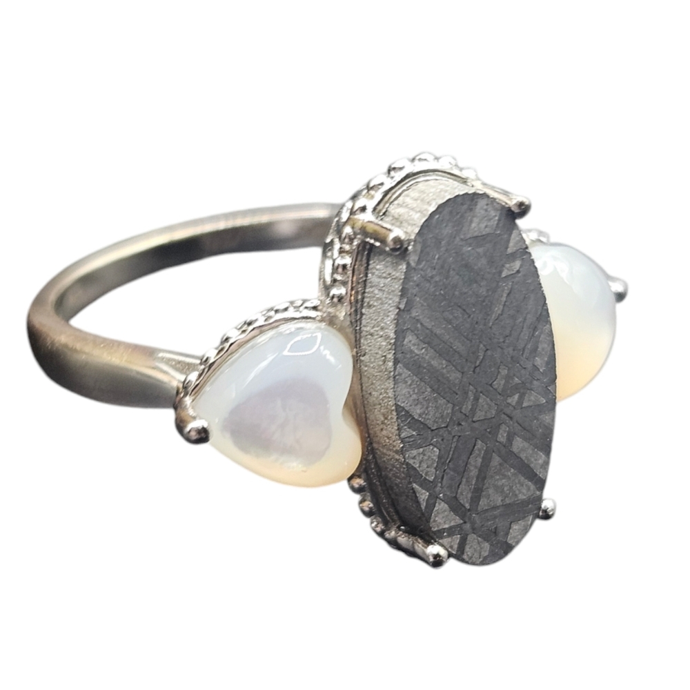 Meteorite and Mother of Pearl Ring
